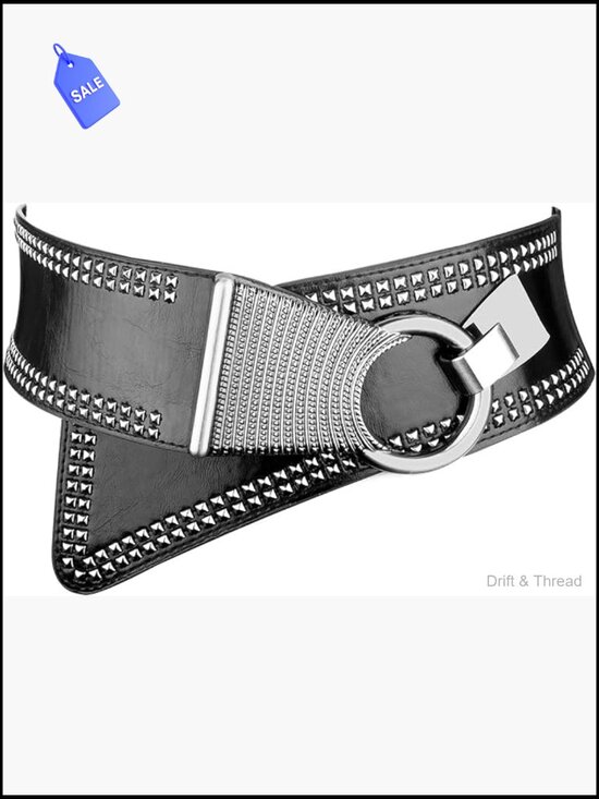Elastic Studded Punk Chunky Waist Belt Retro 80s Stretch Wide main image 4